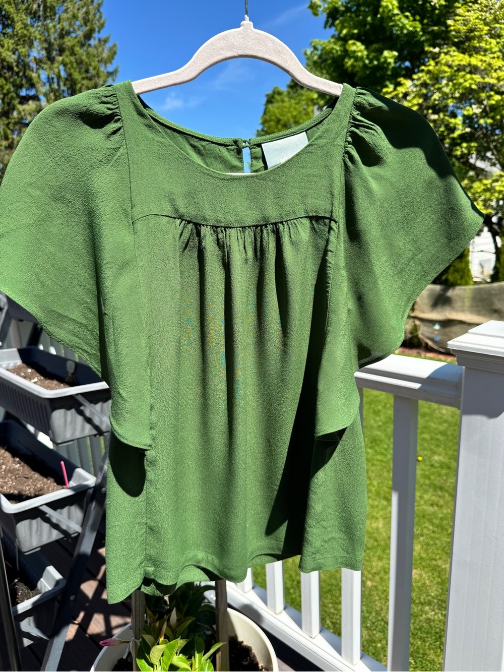 Maeve Olive Green Flutter Sleeve Blouse